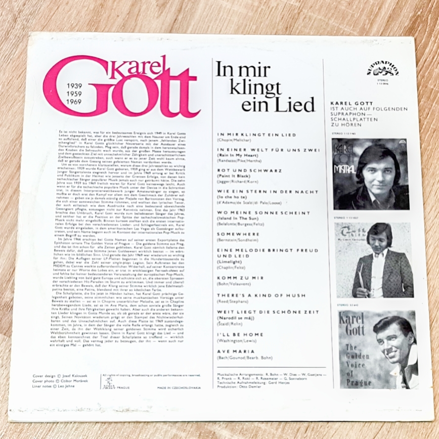 Karel Gott – In Mir Klingt Ein Lied 1974 VG+, VYPRANÁ Vinyl (LP)