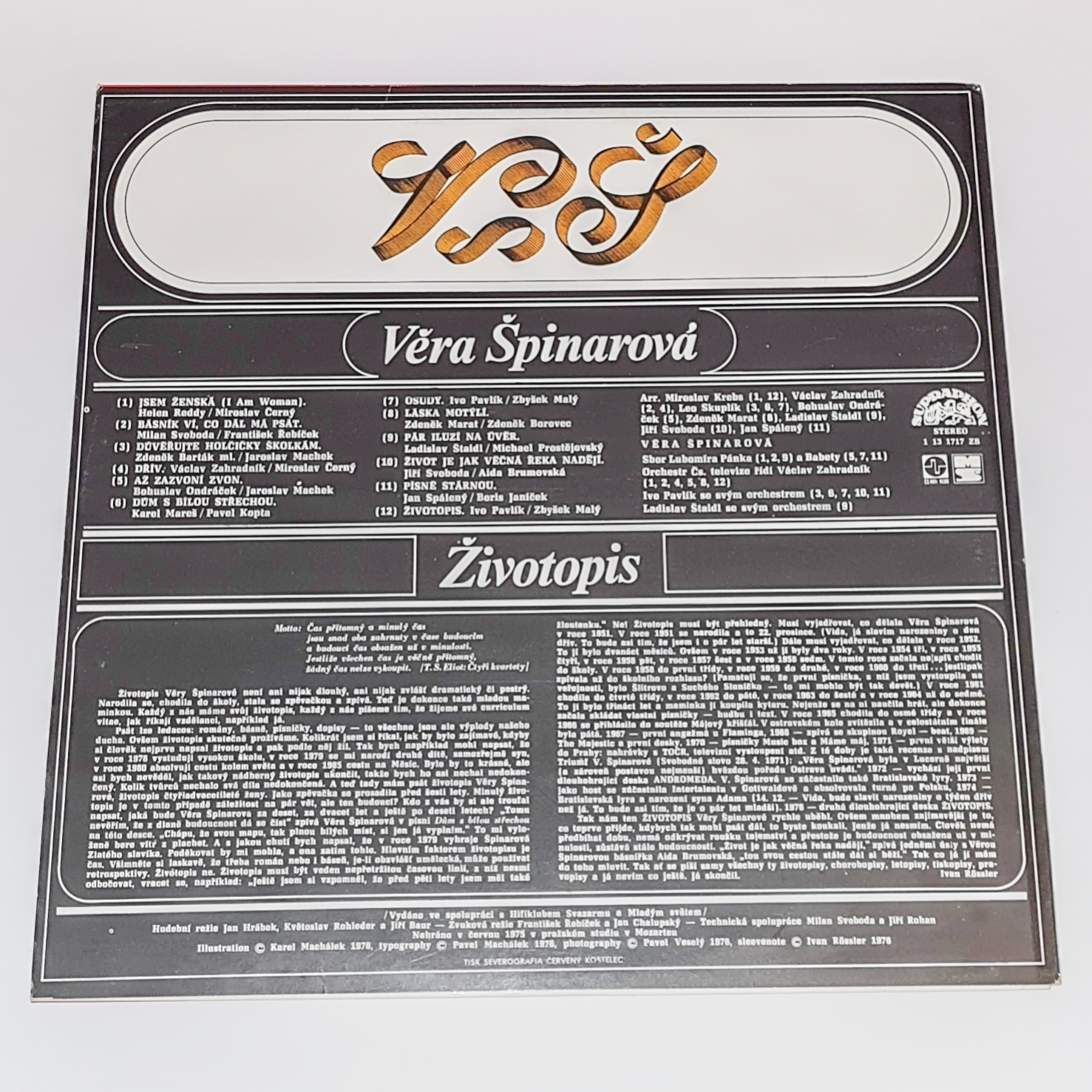 Věra Špinarová – Životopis 1976 EX, VYPRANÁ Vinyl (LP)