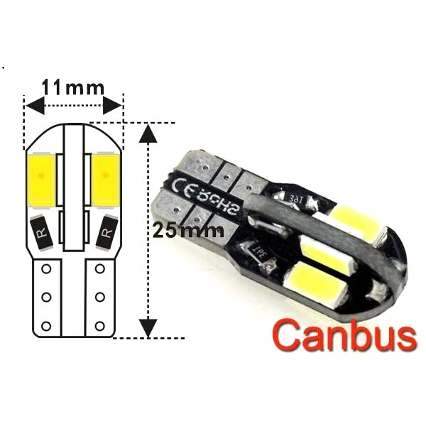 LED žárovka W5W T10 - Žlutá (8 SMD 5730) 12V CAN-BUS, CFR91156
