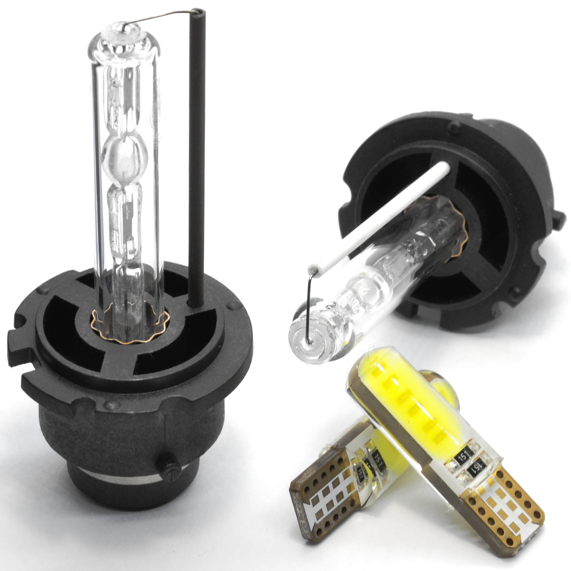 Sada 2 výbojky D2S - 5000K + 2 LED žárovky W5W T10 - Bílá (COB LED)