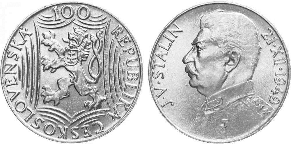 Ag 100 Koruna 1949, 70. výročí narození Josefa Stalina mince