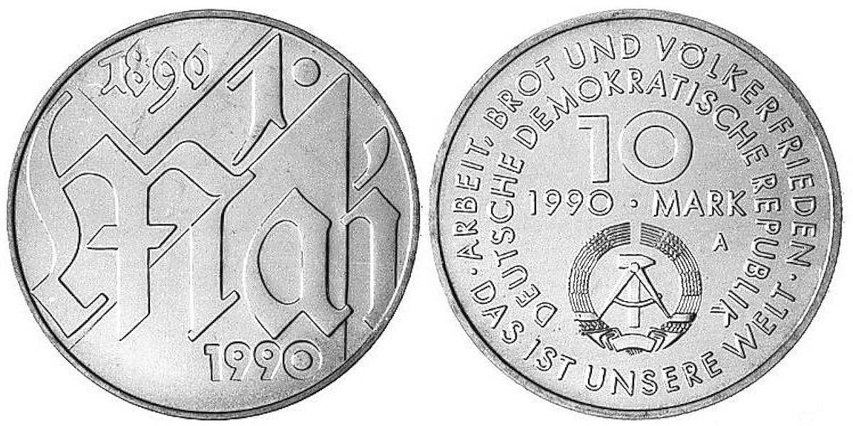 10 Mark 100 Jahre 1. Mai DDR 1990, mince