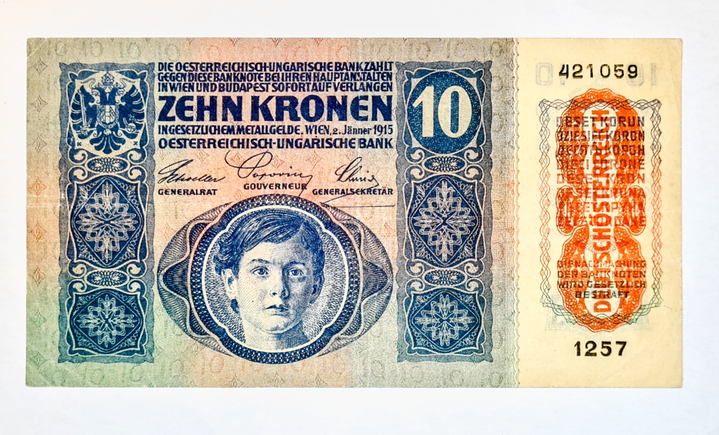10 Kronen 1915 - Rakousko-Uhersko, bankovka