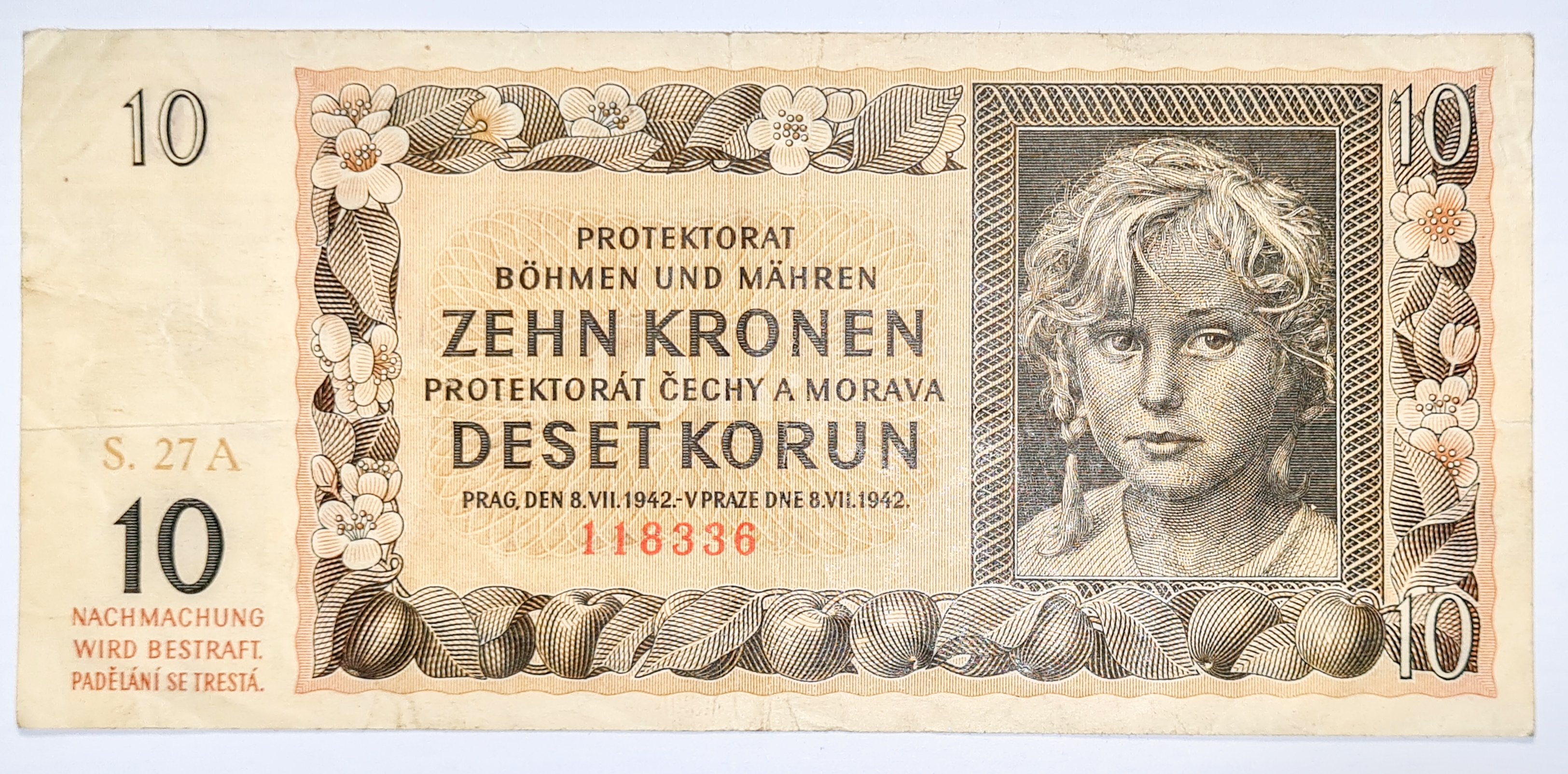 10 Koruna - Krone 1942 (Protektorát Čechy a Morava) bankovka