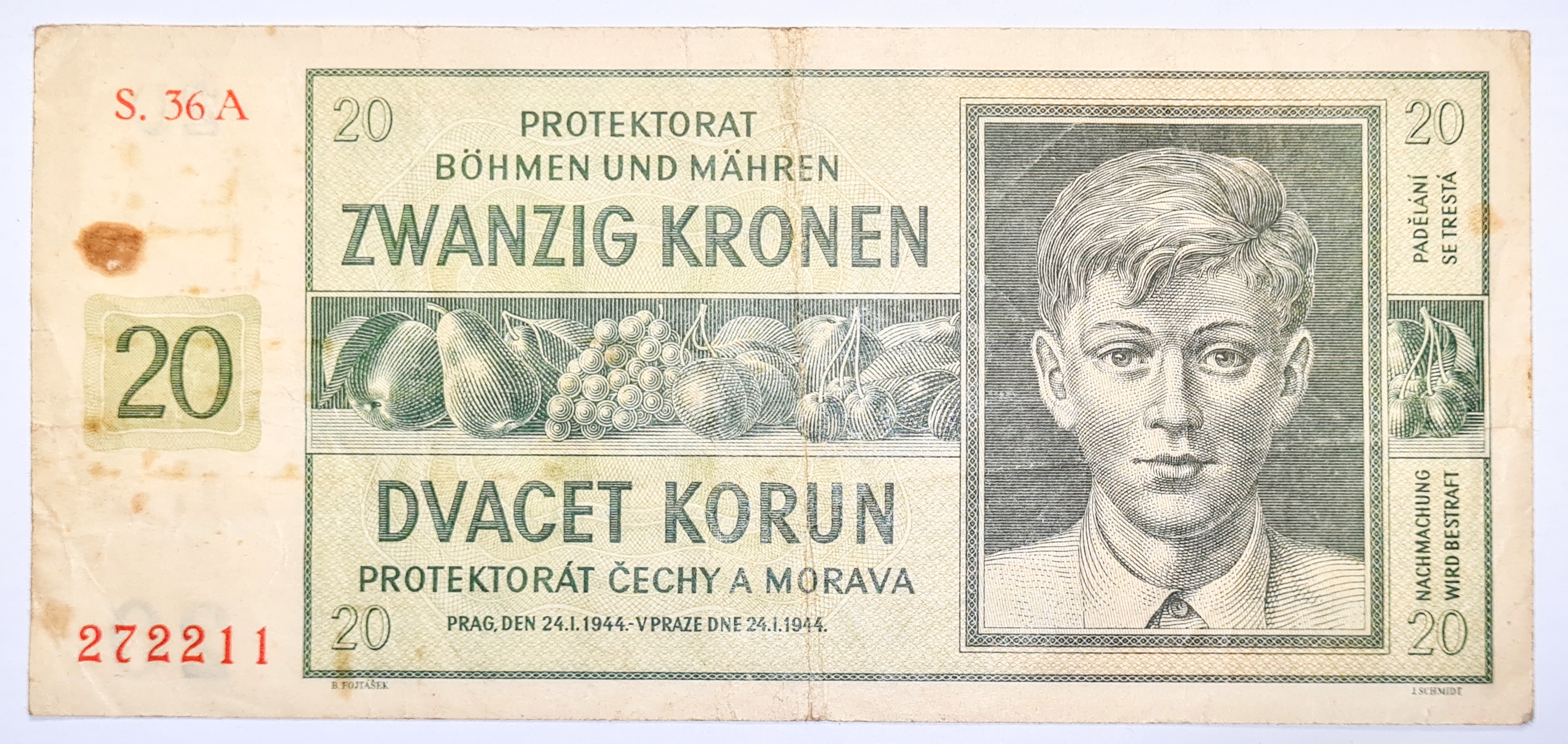 20 Koruna - Krone 1944 (Protektorát Čechy a Morava) bankovka