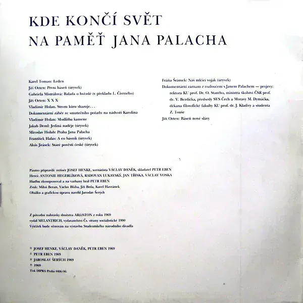 Kde Končí Svět (Na Paměť Jana Palacha) 1990 NM, VYPRANÁ Vinyl (LP)