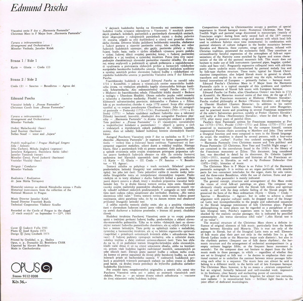 Edmund Pascha, Prague Madrigal Singers, Miroslav Venhoda – Vianočná Omša Koledy / Christmas Carols 1973 EX, VYPRANÁ Vinyl (LP)