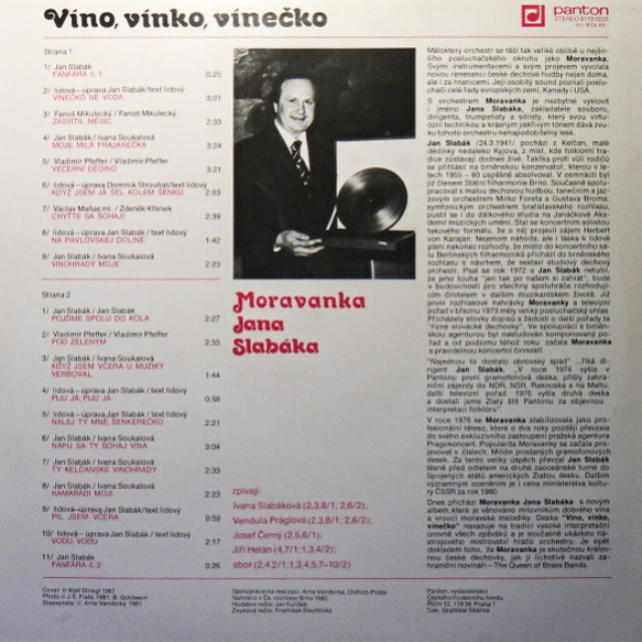 Moravanka Jana Slabáka – Víno, Vínko, Vínečko 1981 VG+, VYPRANÁ Vinyl (LP)