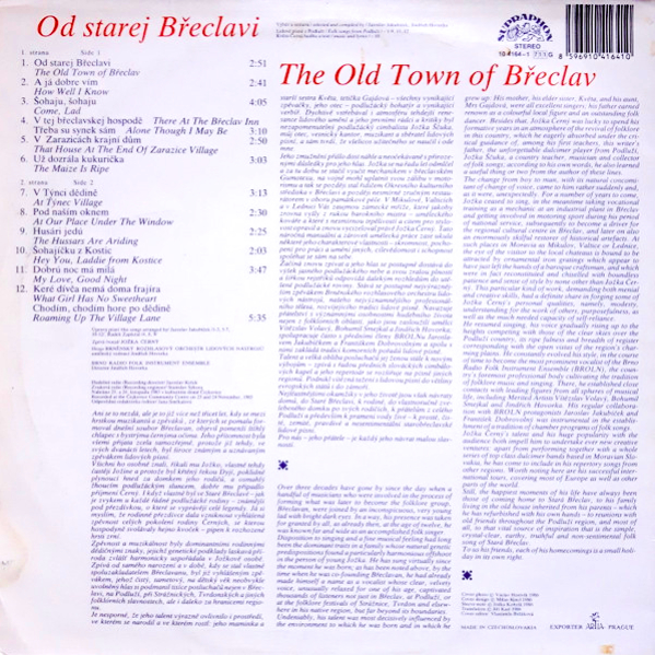 Jožka Černý – Moravian Folk Singer („Od Starej Břeclavi“) 1987 VG+, VYPRANÁ Vinyl (LP)