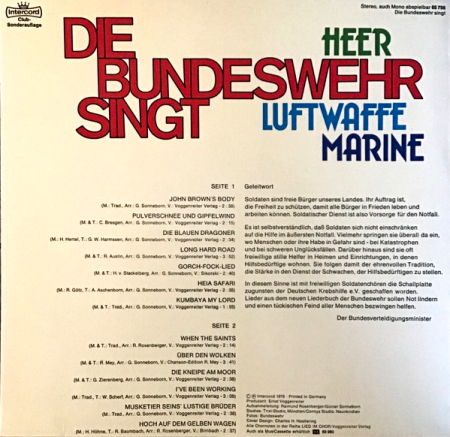Die Bundeswehr Singt Heer, Luftwaffe, Marine 1976 NM, VYPRANÁ Vinyl (LP)