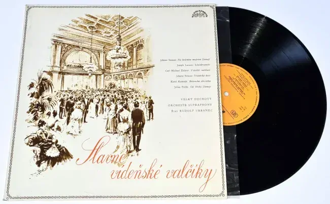Velký Dechový Orchestr Supraphonu Řídí Rudolf Urbanec – Slavné Vídeňské Valčíky 1973 EX, VYPRANÁ Vinyl (LP + příloha)