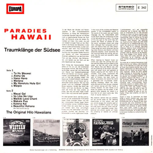 The Original Hilo Hawaiians – Paradies Hawaii (Traumklänge Der Südsee) EX VYPRANÁ Vinyl (LP)