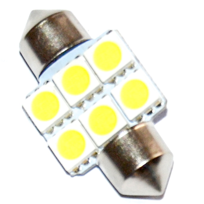 LED žárovky (2ks) C5W 6 SMD 5050 (31mm) - Bílá 12V, CFR95076 (pár, 2 x žárovka)