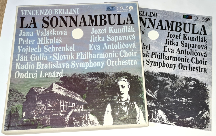Vincenzo Bellini, Jana Valášková, Jozef Kundlák, Peter Mikuláš, Jitka Saparová, Vojtech Schrenkel, Eva Antoličová, Ján Galla, Slovak Philharmonic Choir, Radio Bratislava Symphony Orchestra – La Sonnambula 1988 NM, VYPRANÉ Vinyl (Box Set 3LP + příloha)
