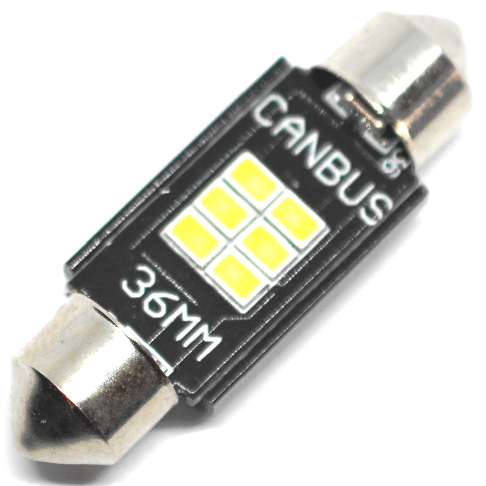 LED žárovky (2ks) C5W 6 SMD 3020 (36mm) CAN BUS - Bílá 10 - 30V, CFS30203 (pár, 2 x žárovka)