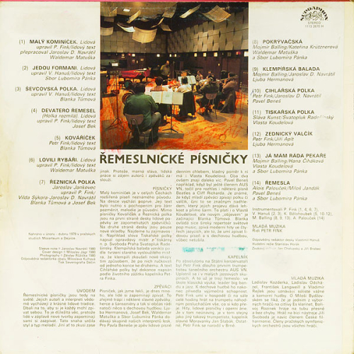 Mladá Muzika - Řídí Petr Fink / Josef Bek, Pavel Beneš, Ljuba Hermanová, Blanka Tůmová, Vlasta Koudelová, Waldemar Matuška – Řemeslnické Pĺsničky 1980 EX, VYPRANÁ Vinyl (LP)