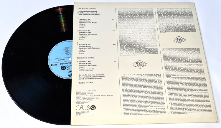 Jan Václav Stamic, František Benda, Slovak Chamber Orchestra, Bohdan Warchal – Symphonies 1986 VG+, Vinyl (LP)