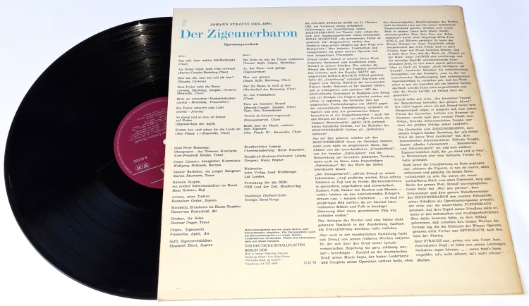 Johann Strauss, Elisabeth Ebert, Friederike Apelt, Martin Ritzmann, Karl-Friedrich Hölzke, Hans Krämer, Rundfunkchor Leipzig, Rundfunk-Sinfonie-Orchester Leipzig , Dirigent: Heinz Rögner – Der Zigeunerbaron (Querschnitt) 1970 VG-, Vinyl (LP)