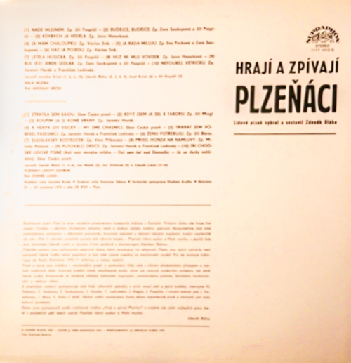 Hrají A Zpívají Plzeňáci 1972 EX, VYPRANÁ Vinyl (LP)