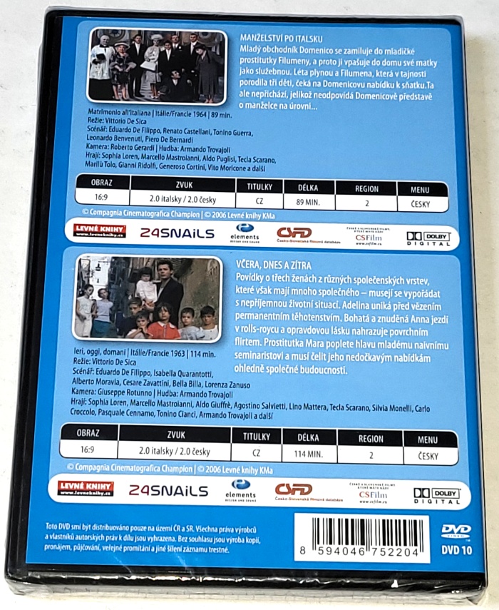 Manželství po italsku (1964) a Včera, dnes a zítra (1963) DVD, nerozbalené