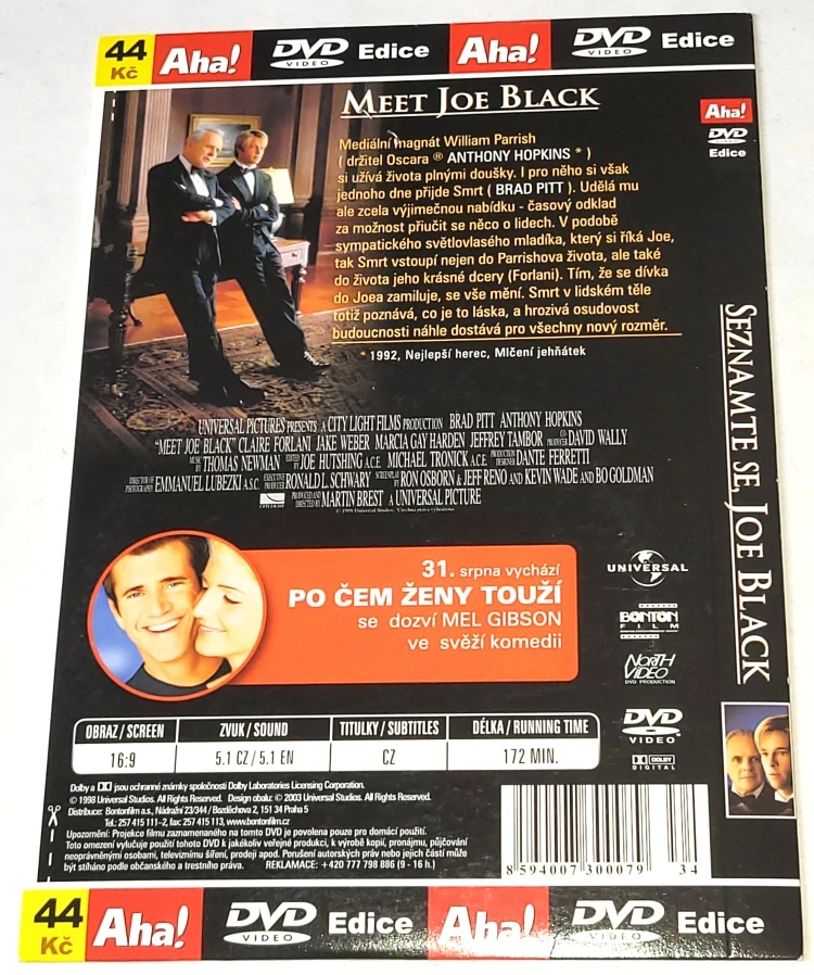 Seznamte se, Joe Black 1998 DVD, nerozbalené
