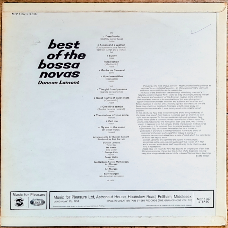 Duncan Lamont – Best Of The Bossa Novas 1970 VG, VYPRANÁ Vinyl (LP)