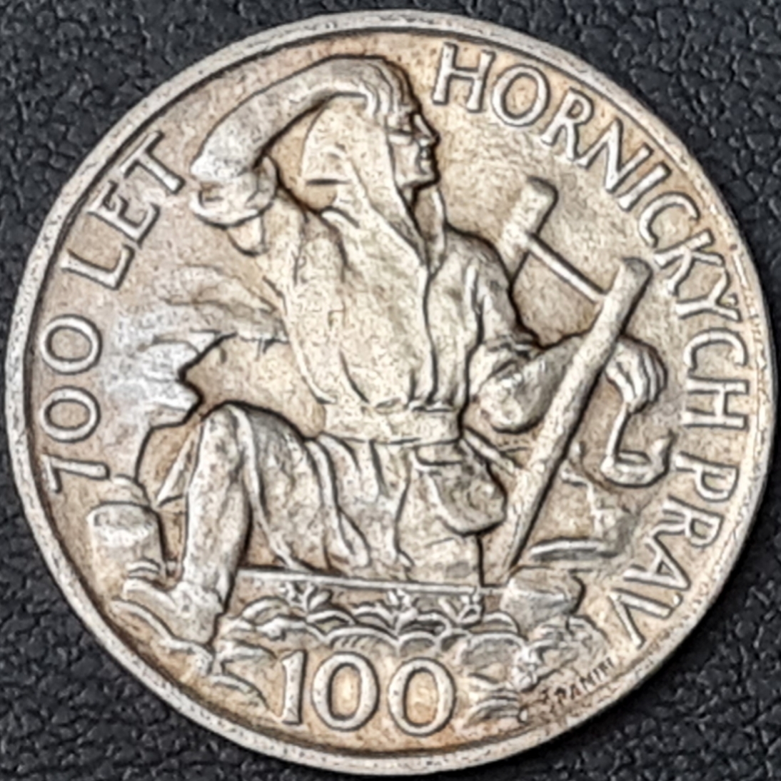 Ag 100 koruna 1949 - 700. výročí vydání jihlavského horního práva, mince