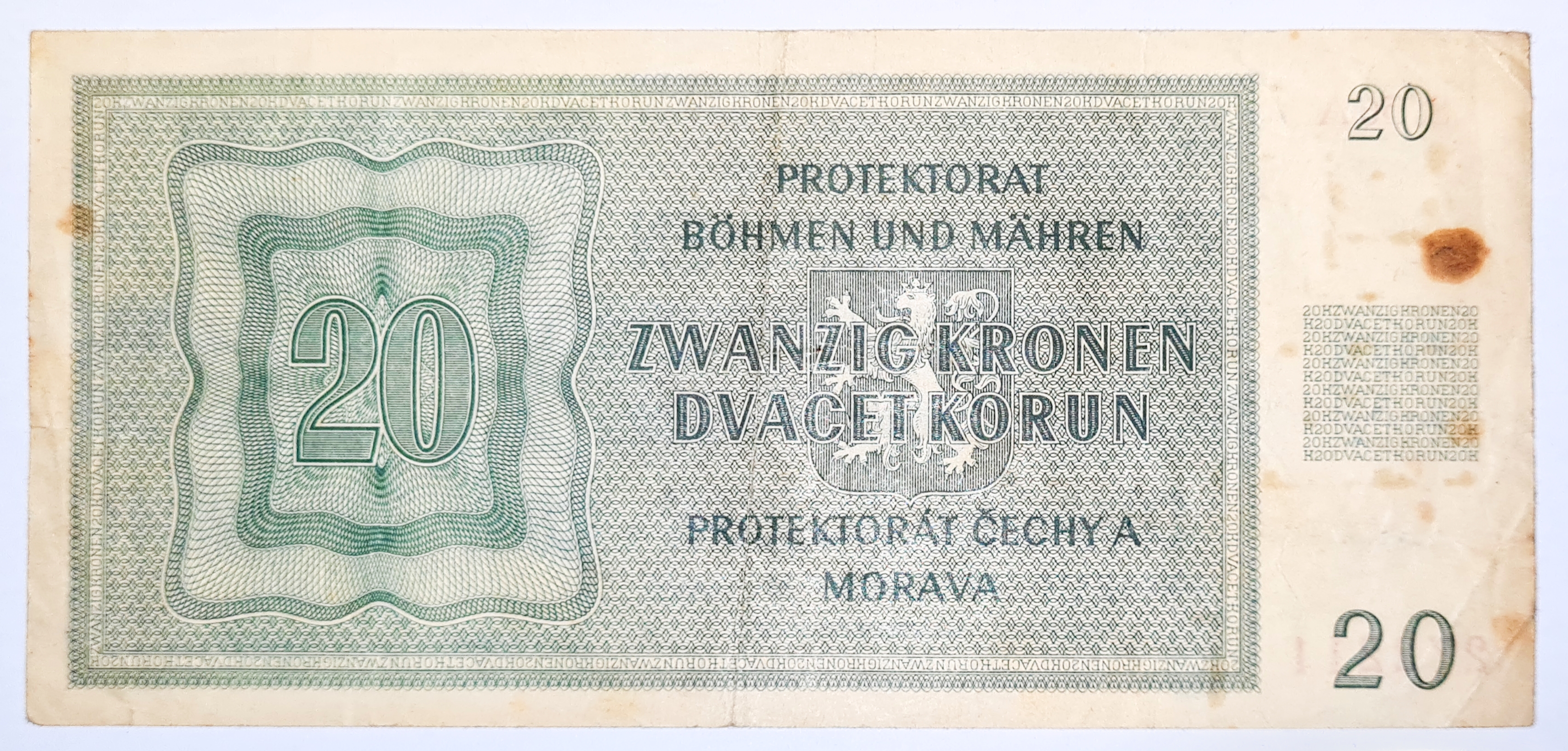 20 Koruna - Krone 1944 (Protektorát Čechy a Morava) bankovka