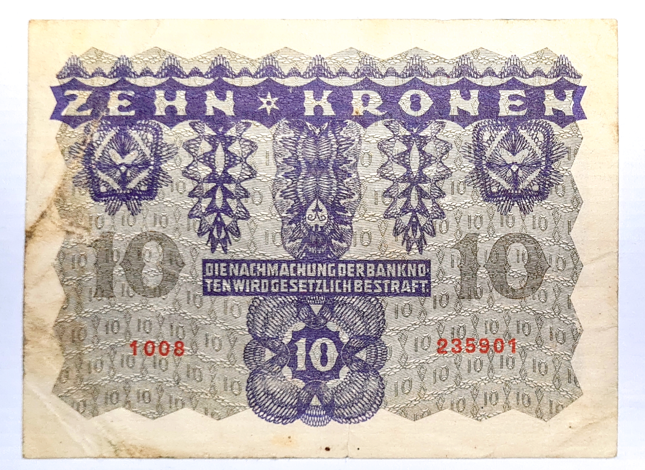 10 Kronen 1922 - Rakousko-Uhersko, bankovka