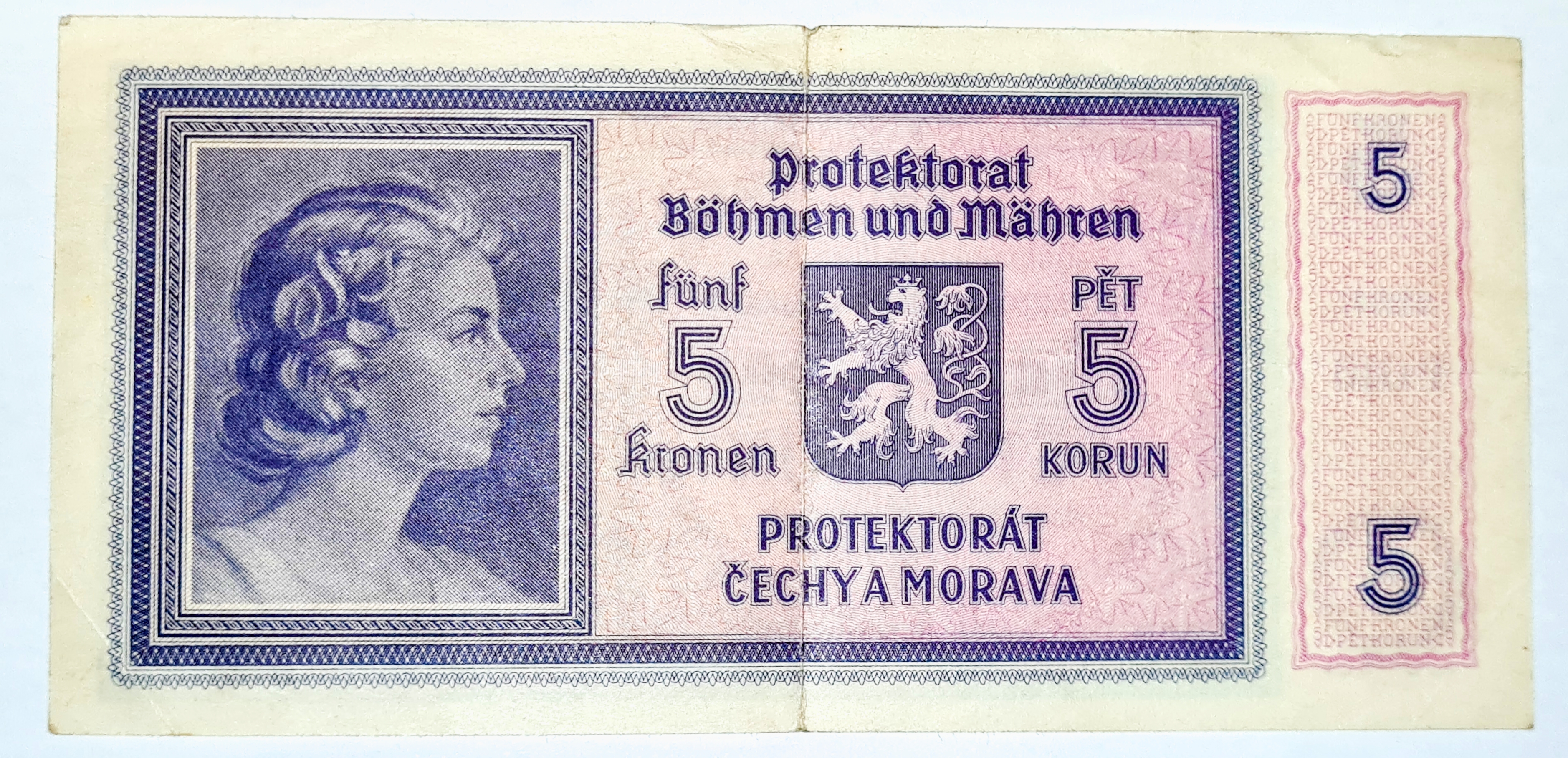5 Koruna - Krone (Protektorát Čechy a Morava) bankovka