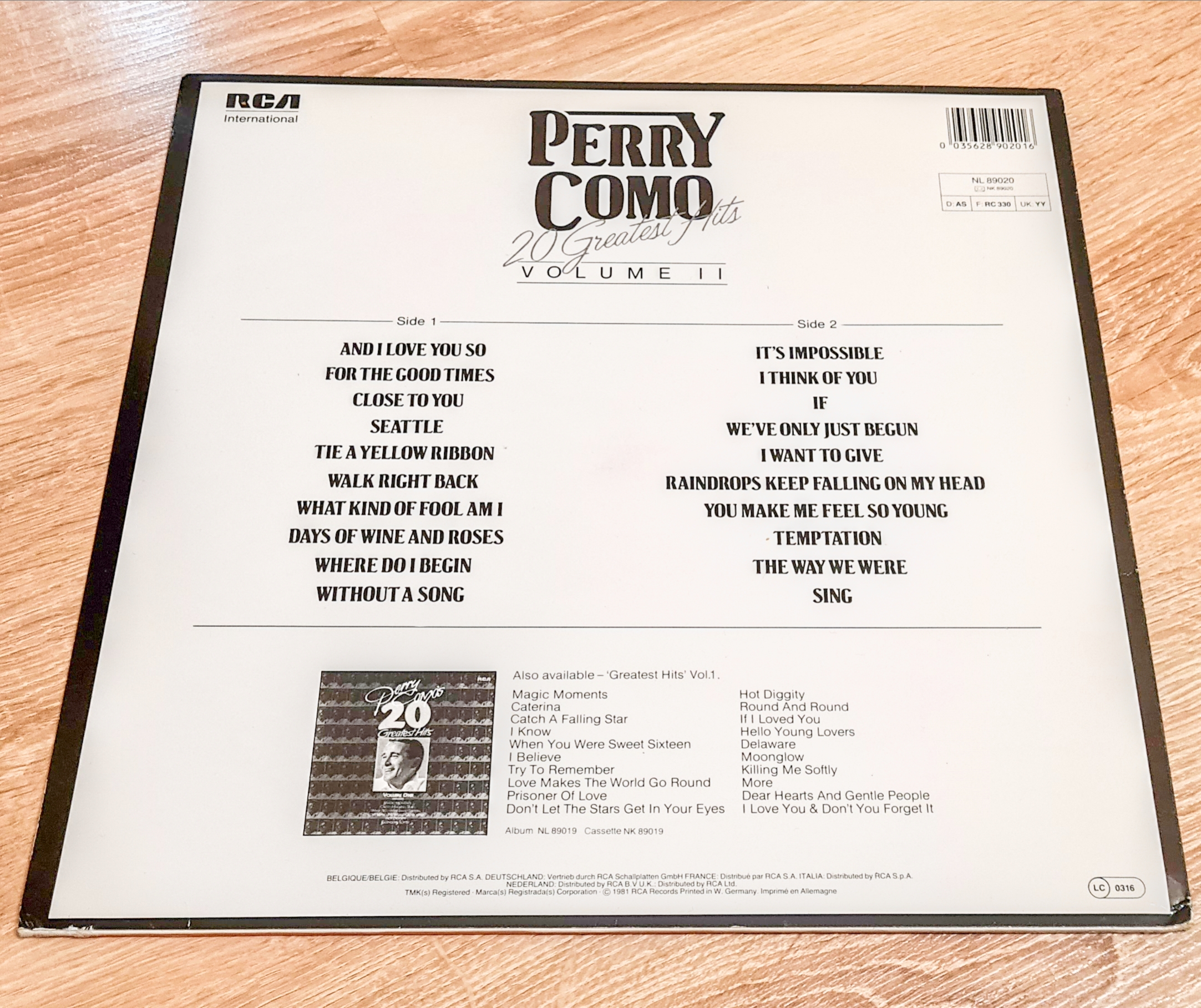 Perry Como – 20 Greatest Hits Volume II 1983 VG+, VYPRANÁ Vinyl (LP)