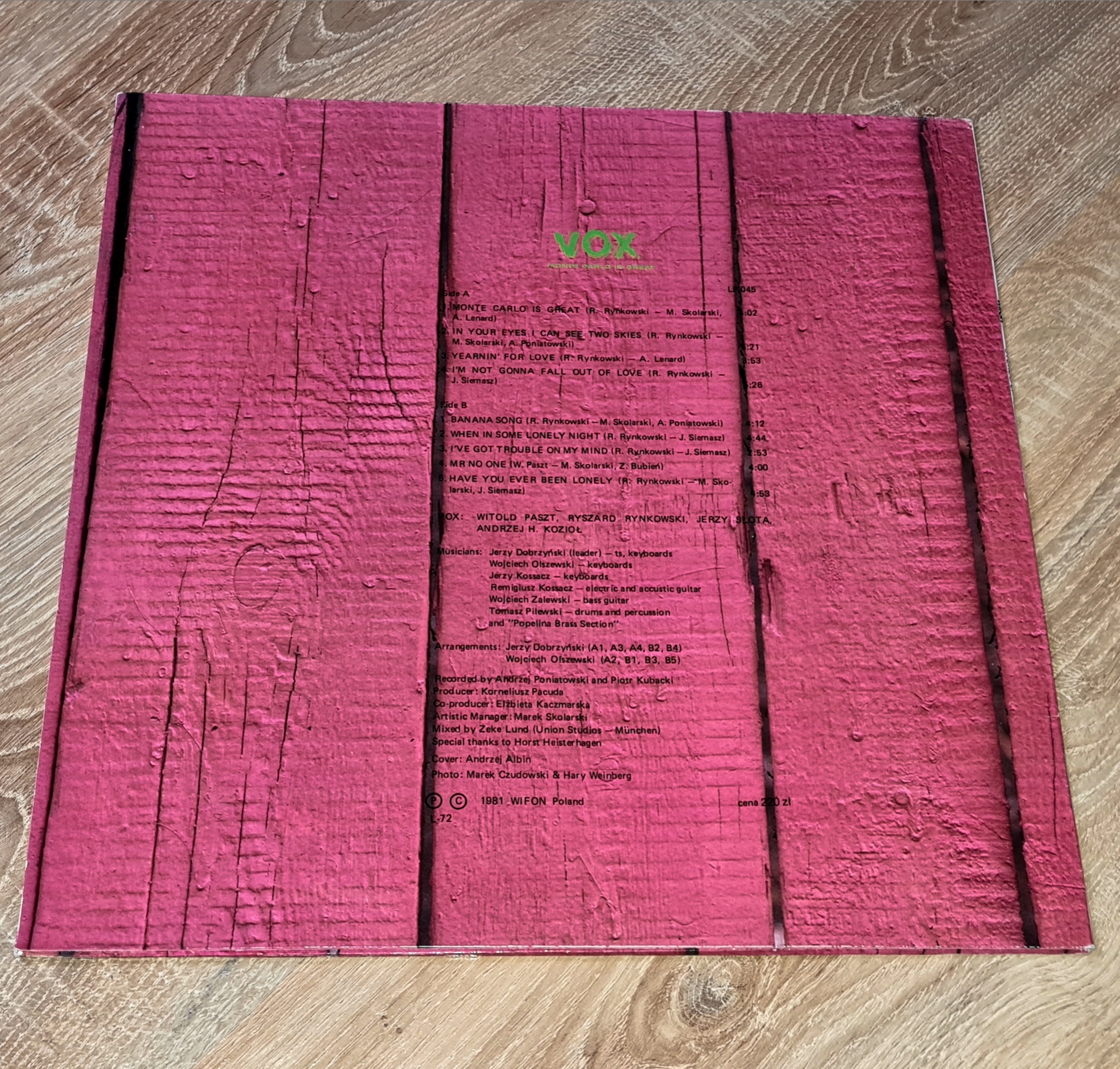 VOX – Monte Carlo Is Great 1981 EX, VYPRANÁ Vinyl (LP)