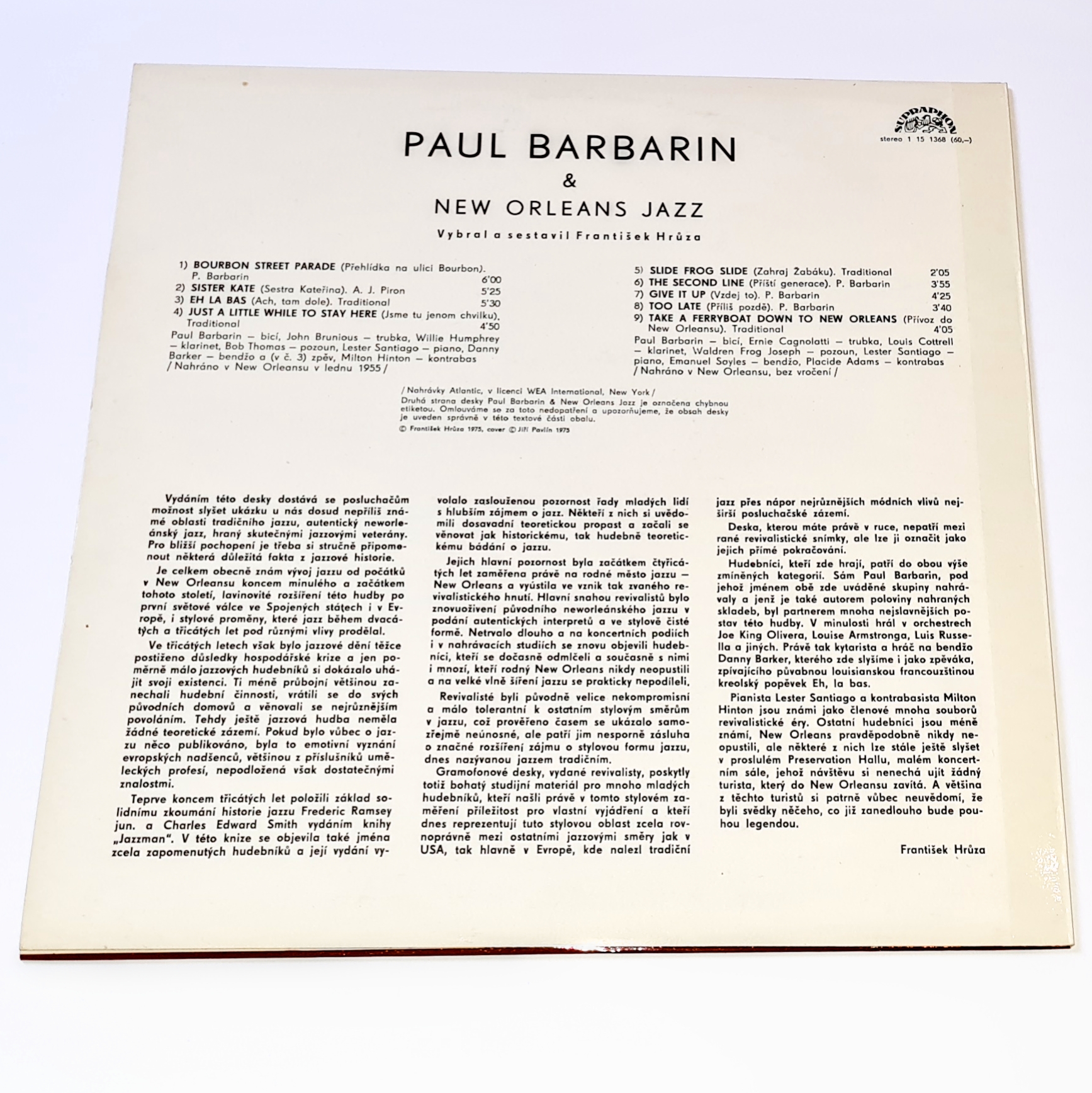 Paul Barbarin – Paul Barbarin & New Orleans Jazz 1974 EX, VYPRANÁ Vinyl (LP)