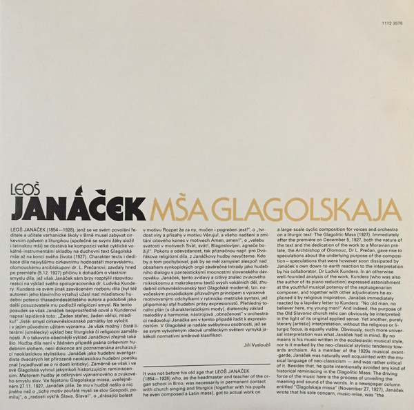 Janáček : Söderström / Drobková / Livora / Novák / Hora / Czech Philharmonic Chorus, Czech Philharmonic Orchestra, Sir Charles Mackerras – Mša Glagolskaja 1985 VG+, VYPRANÁ Vinyl (LP + příloha)