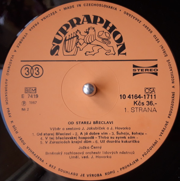 Jožka Černý – Moravian Folk Singer („Od Starej Břeclavi“) 1987 VG+, VYPRANÁ Vinyl (LP)