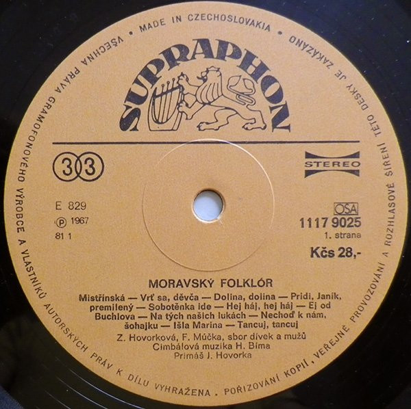 Cimbálová Muzika Hynka Bíma – Moravský Folklór 1985 EX, VYPRANÁ Vinyl (LP)