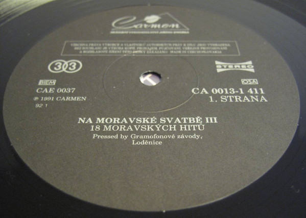 Na Moravské Svatbě III./ At Moravian Wedding (3) 1991 EX, VYPRANÁ Vinyl (LP)
