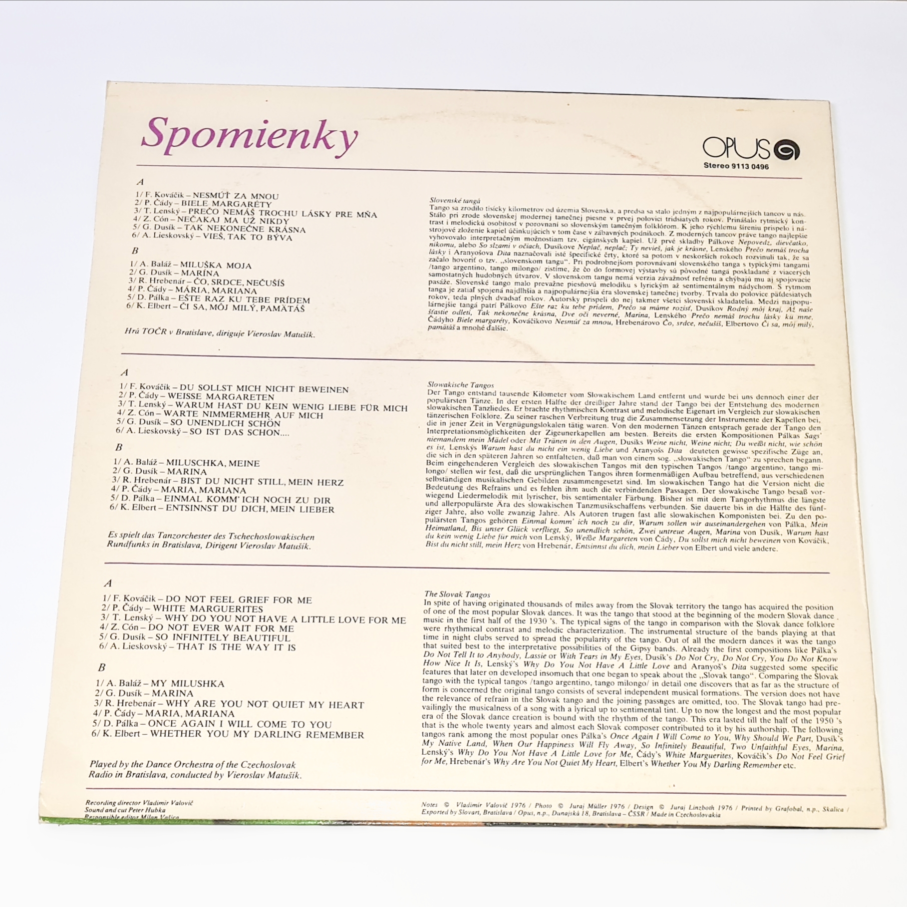 TOČR V Bratislave – Spomienky 1977 EX, VYPRANÁ Vinyl (LP)