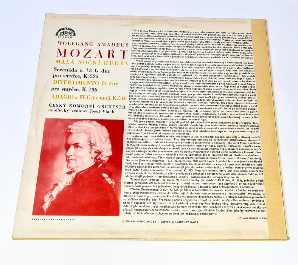 Mozart, Český Komorní Orchestr – Skladby Pro Smyčce 1976 VG+, VYPRANÁ Vinyl (LP)