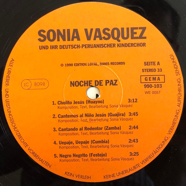 Sonia Vasquez – Noche De Paz Heilige Nacht 1990 EX, VYPRANÁ Vinyl (LP)