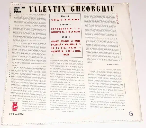 Valentin Gheorghiu – Mozart / Schubert / Chopin – Recital De Pian 1966 NM, VYPRANÁ Vinyl (LP)