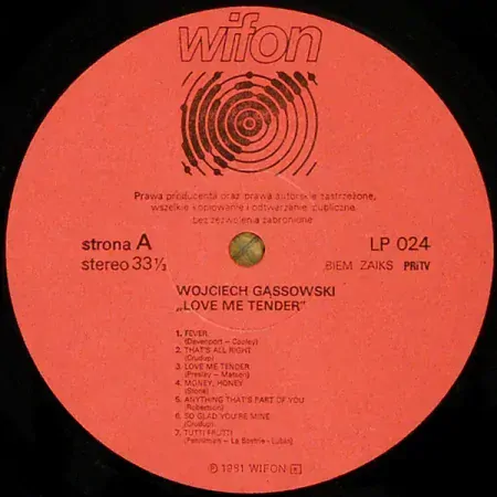 Wojciech Gąssowski – Love Me Tender 1981 VG+ VYPRANÁ Vinyl (LP)