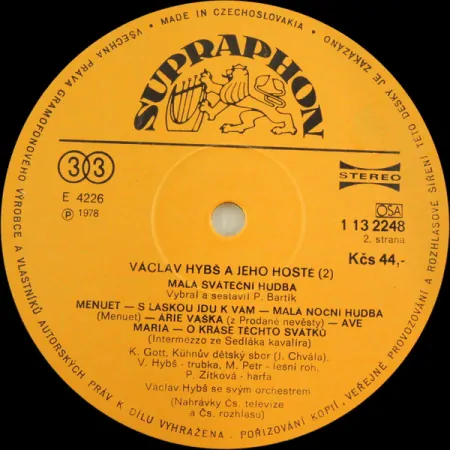 Václav Hybš – Václav Hybš A Jeho Hosté 2 - Malá Sváteční Hudba 1978 VG+, VYPRANÁ Vinyl (LP)