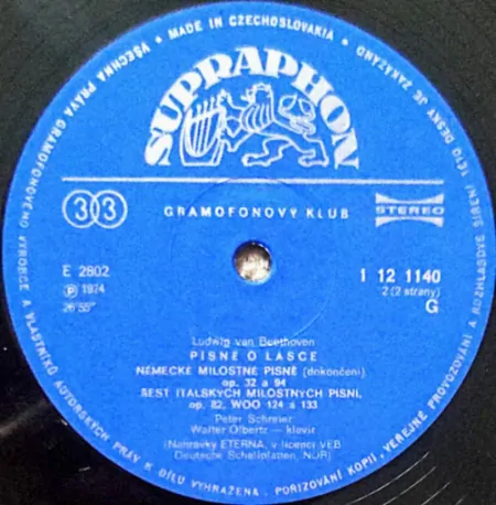 Peter Schreier – Zpívá Beethovenovy Milostné Písně 1974 NM, VYPRANÁ Vinyl (LP + příloha)