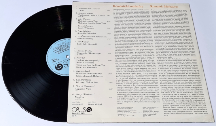 Veracini / Massenet / Schumann / Schubert / Kreisler / Dvořák / Debussy – Romantické Miniatúry 1978 VG+, VYPRANÁ Vinyl (LP)