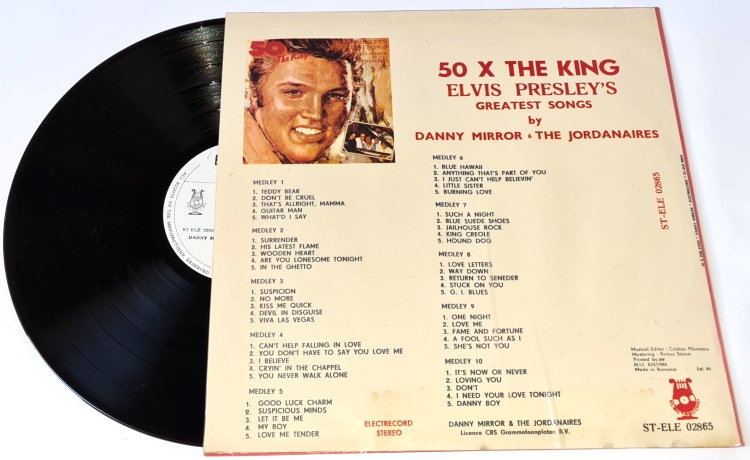 Danny Mirror & The Jordanaires – 50 X The King - Elvis Presley's Greatest Songs 1985 EX-, VYPRANÁ Vinyl (LP)