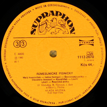 Mladá Muzika - Řídí Petr Fink / Josef Bek, Pavel Beneš, Ljuba Hermanová, Blanka Tůmová, Vlasta Koudelová, Waldemar Matuška – Řemeslnické Pĺsničky 1980 EX, VYPRANÁ Vinyl (LP)