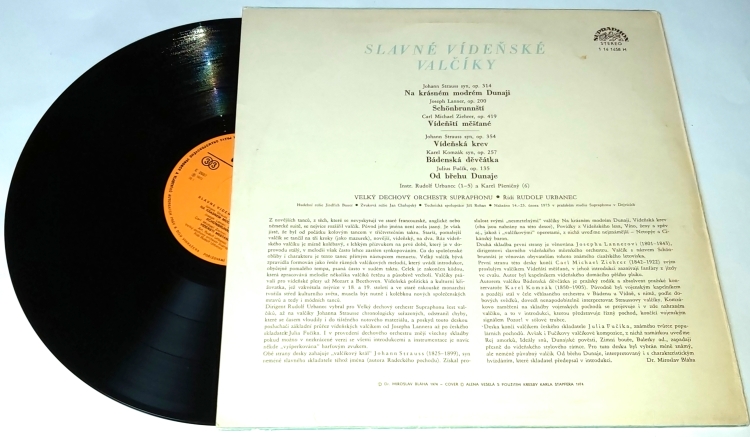 Velký Dechový Orchestr Supraphonu Řídí Rudolf Urbanec – Slavné Vídeňské Valčíky 1974 VG+, VYPRANÁ Vinyl (LP)