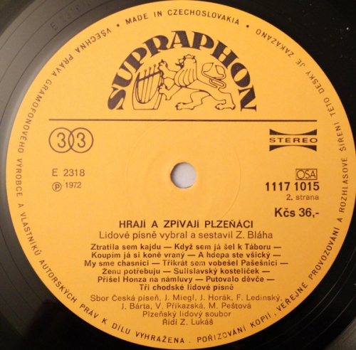 Hrají A Zpívají Plzeňáci 1972 EX, VYPRANÁ Vinyl (LP)