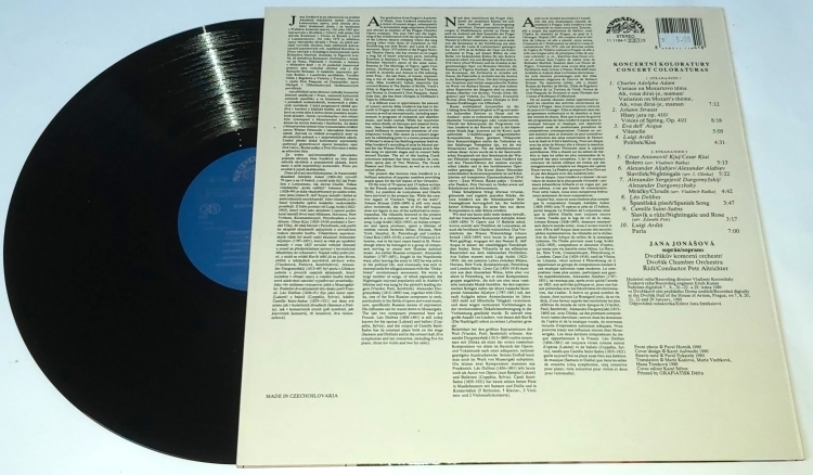 Jana Jonášová : Adam, Alabiev, Arditi, Delibes, Strauss, Petr Altrichter, Dvořák Chamber Orchestra – Concert Coloraturas 1990 NM, VYPRANÁ Vinyl (LP)